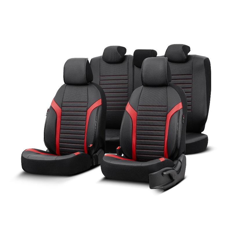 Καλύμματα Αυτοκινήτου Otom Coral Design Universal Full Δερματίνη Σετ Εμπρός / Πίσω Μαύρο / Κόκκινο CRΑL-104 11 Τεμαχίων