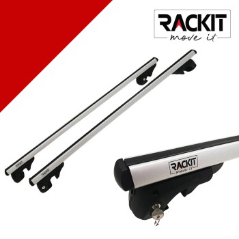 Μπάρες Οροφής Αλουμινίου Universal Rackit RK004-1-135cm Railing System Σετ Με Πόδια Και Κλειδαριά Τετράγωνες Ασημί 2 Τεμάχια
