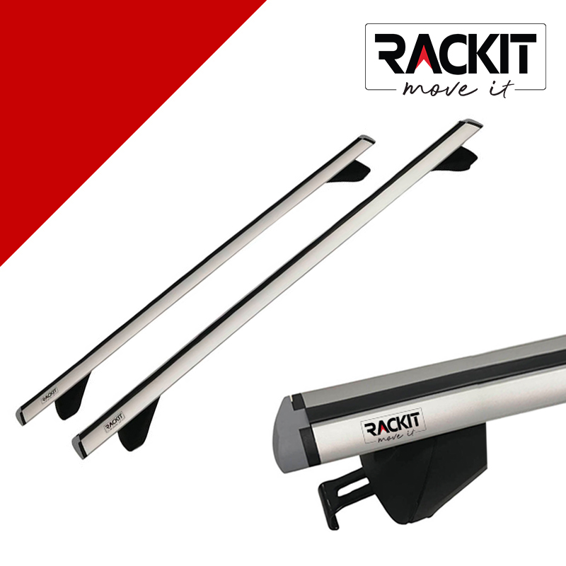 Μπάρες Οροφής Αλουμινίου Αεροδυναμικές Universal Rackit RK003C1-120cm Open & Closed Railing System Σετ Με Πόδια Και Κλειδαριά Ασημί 2 Τεμάχια