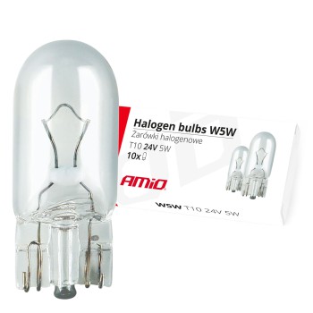 Amio - Λαμπτήρες Αλογόνου τύπου T10 W5W βάση W2.1x9.5d τάση λειτουργίας 24V απόδοσης 5W (Καρφωτά) για Φορτηγά - 10 τεμ. (01002/AM)