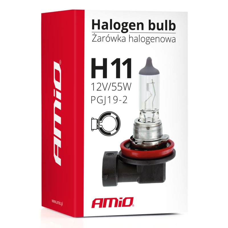 Amio - λάμπα τύπου H11 αλογόνου τάση λειτουργίας 12V απόδοση 55W τύπος βάσης PGJ19-2 LUMITEC για φώτα αυτοκινήτου – 1 τεμ. (01159/AM)