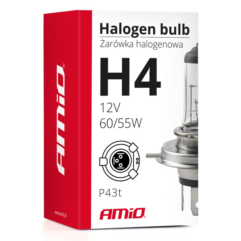 Amio - Λάμπα Τύπου H4 Αλογόνου Τάση Λειτουργίας 12V Απόδοση 60/55W Τύπος Βάσης P43t LUMITEC για Φώτα Αυτοκινήτου – 1 τεμ. (01268/AM)