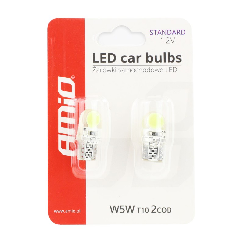 Amio – LED T10 W5W 12V W2.1x9.5d 5600K COB Σιλικόνης Καρφωτό Λευκό για Φώτα Θέσης & Εσωτερικού Αυτοκινήτου – 2 Τεμ. (01441/AM)