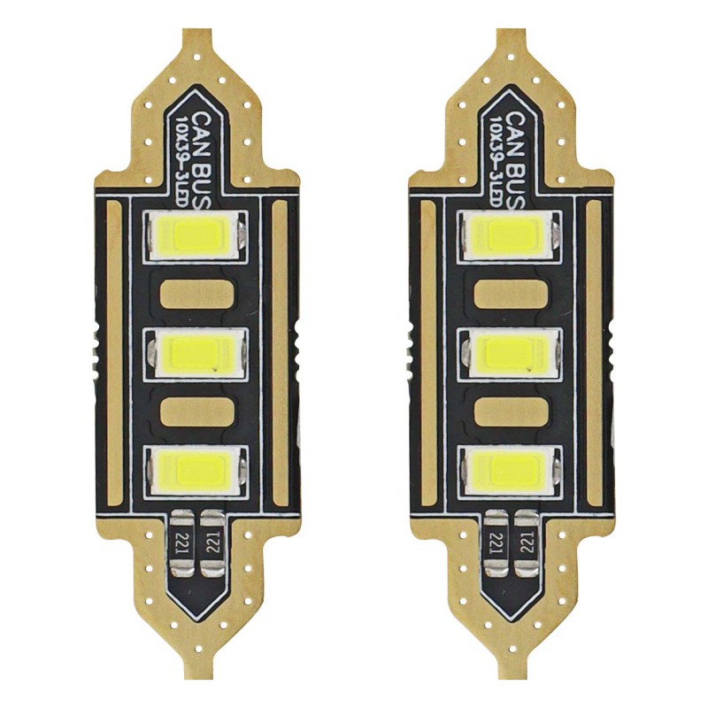Amio – LED Λαμπάκια Πλαφονιέρας C5W 39mm 12V 0.5W 5600K 3xSMD 5730 για Αυτοκίνητο – 2 Τεμ. (01450/AM)