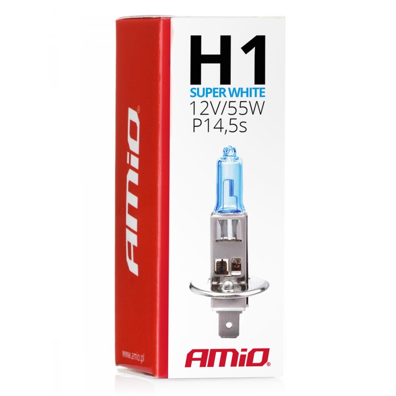 Amio – Λαμπτήρας Αλογόνου H1 P14.5s 12V 55W Super White για Προβολείς Αυτοκινήτου – 1 Τεμ. (01489/AM)