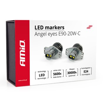 Amio – LED Λαμπάκια Angel Eyes 20W 340lm 5600K CANBUS για BMW Σειρά 3 E90 Sedan / E91 Station Wagon 2005-2008 για Καθαρό Λευκό Φως & Χωρίς Σφάλματα – Σετ 2 Τεμ. (01541/AM)