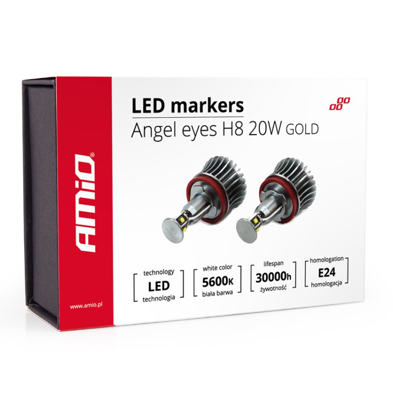 Amio – LED Λαμπάκια Angel Eyes H8 20W 420lm 5600K CANBUS για BMW Σειρά 1 3 5 X1 X5 X6 Z4 για Ισχυρό Λευκό Φως & Χωρίς Σφάλματα – Σετ 2 Τεμ. (01543/AM)