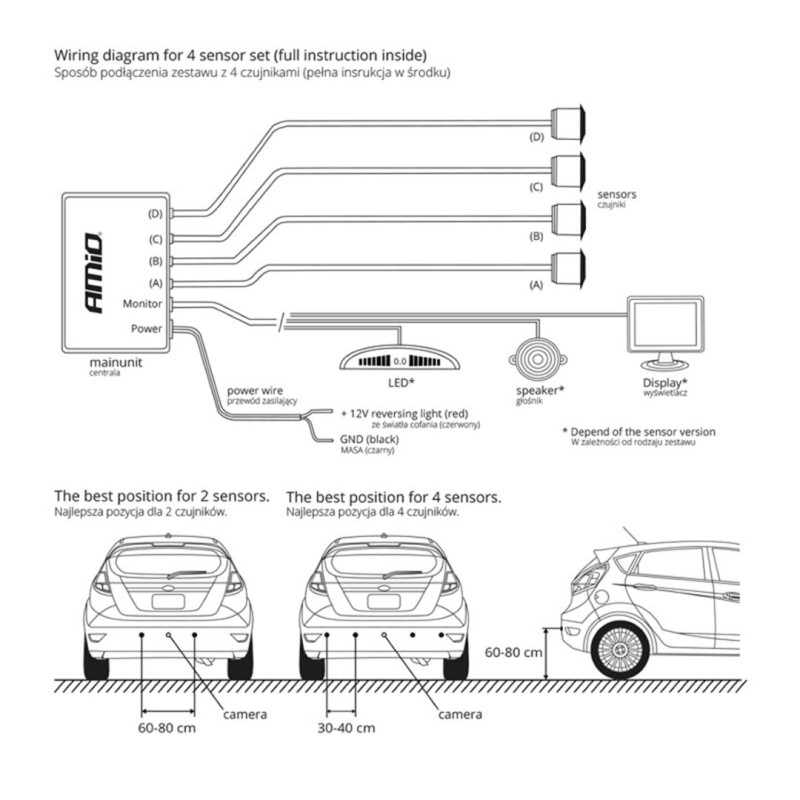 Amio – Σύστημα Παρκαρίσματος 12V με 4 Αισθητήρες Λευκούς 22mm & Buzzer για Ηχητική Ειδοποίηση & Ασφαλές Παρκάρισμα – 1 Τεμ. (01568/AM)