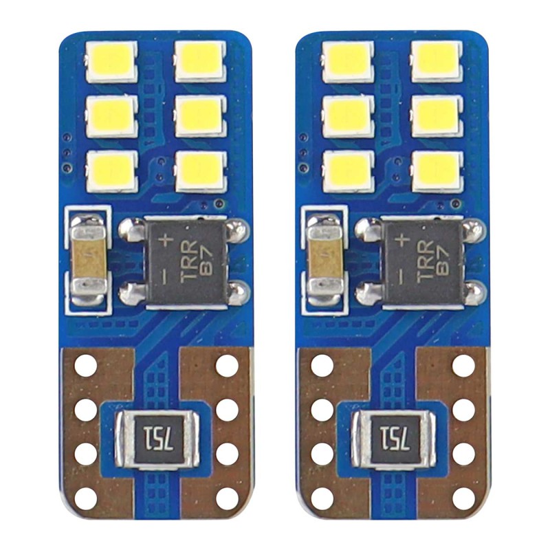 Amio – Λαμπάκια LED T10 W5W 12/24V 2W 5600K 12xSMD 2016 CANBUS Καρφωτά για Ισχυρό Λευκό Φωτισμό χωρίς Σφάλματα – Σετ 2 Τεμ. (01638/AM)