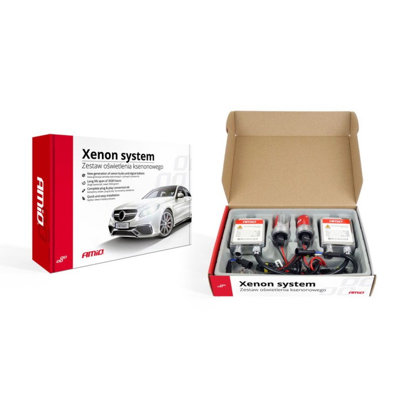 Amio - Kit Xenon H4-1 6000K 35W 12V με ballast 1103 για ισχυρό λευκό φωτισμό μονής σκάλας και καθαρή δέσμη με μεγαλύτερη διάρκεια ζωής - 1 Σετ (01835/AM)