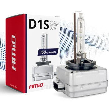 Amio - Λάμπα Xenon D1S 5500K 35W 12V 150% Power για αντικατάσταση εργοστασιακών και aftermarket xenon με έως 50% περισσότερο φως και καθαρή δέσμη - 1 Τεμ. (01968/AM)