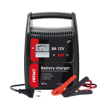 Amio - Φορτιστής Μπαταρίας 12V 8A για γρήγορη φόρτιση μπαταριών 32-90Ah με προστασία και ασφαλή ακροδέκτες για σταθερή και αξιόπιστη χρήση σε απαιτητικές εφαρμογές - 1 Τεμ. (02086/AM)