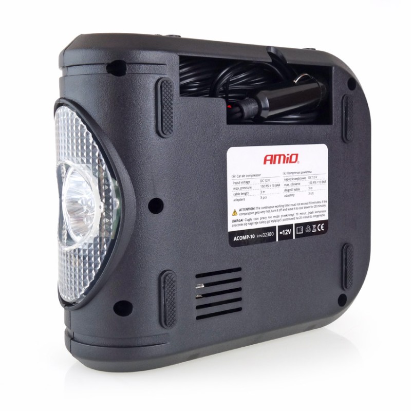 Amio - ΚΟΜΠΡΕΣΕΡ ΑΕΡΑ ΕΛΑΣΤΙΚΩΝ ΨΗΦΙΑΚΟ 12V 150psi 10bar ΜΕ LED ΦΑΚΟ & ΚΑΛΩΔΙΟ 300cm - 1 τεμ. (02380/AM)