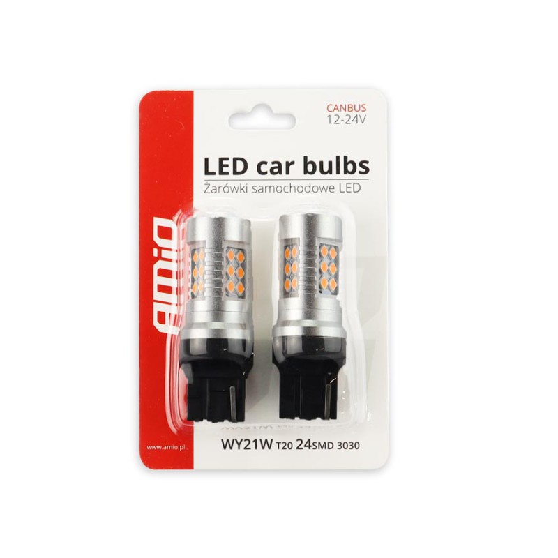 Amio - WY21W T20 12/24V 6,2W 800lm LED 24xSMD3030 CAN-BUS ΚΙΤΡΙΝΟ 18x56mm 2ΤΕΜ. (02393/AM)