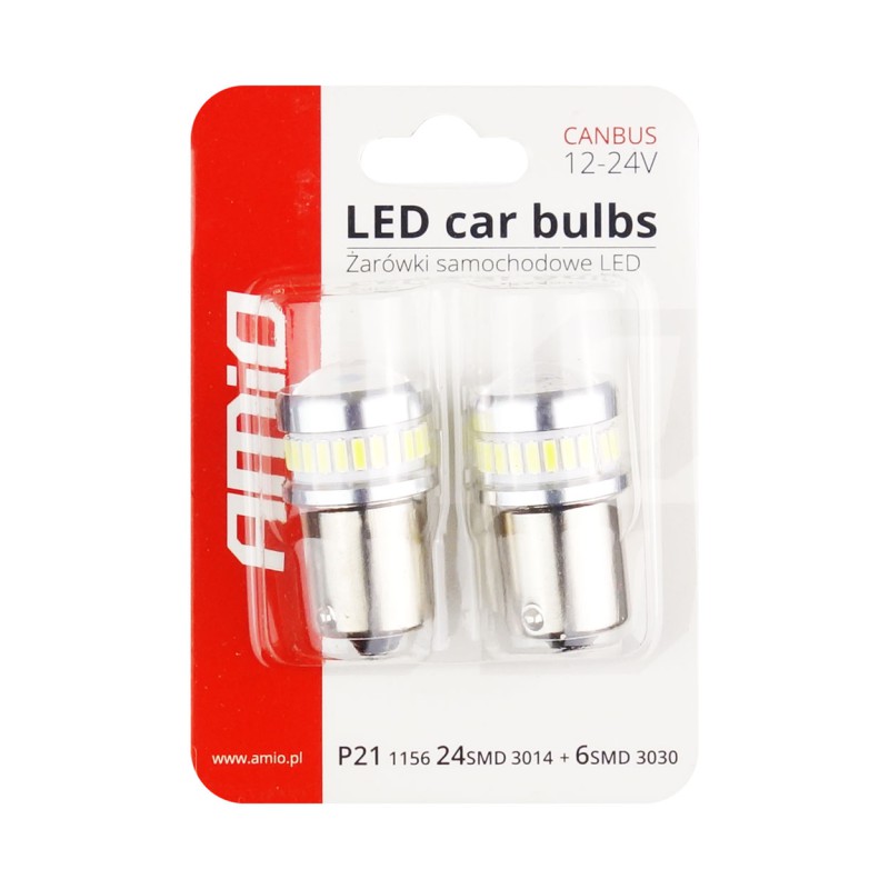 Amio - R5W/R10W 12/24V BA15s 24+6xSMD3030 CAN-BUS ΔΙΑΘΛΑΣΗΣ (ΜΟΝΟΠΟΛΙΚΟ/ΦΟΥΝΤΟΥΚΙ) LED - 2ΤΕΜ. (02448/AM)
