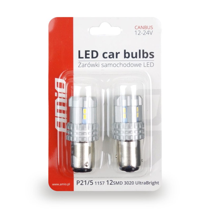 Amio - P21/5W BAY15d 12/24V 22 LED SMD ULTRABRIGHT 3020 CANBUS ΛΕΥΚΟ 2ΤΕΜ. (02450/AM)