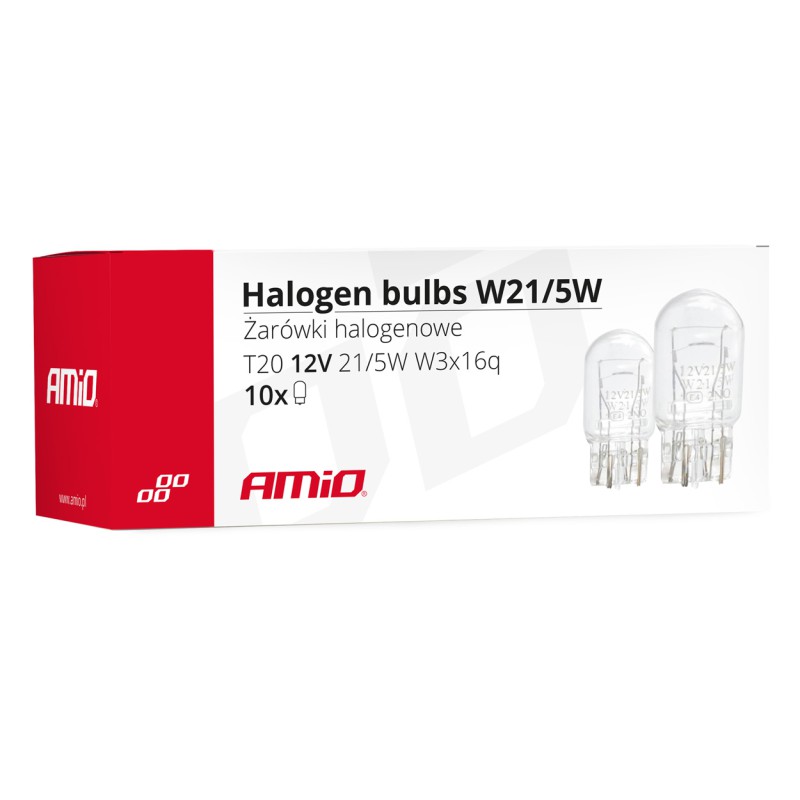Amio - W21/5W (T20) 12V 21/5W W3x16q (ΚΑΡΦΩΤΟ ΑΚΑΛΥΚΟ) ΑΛΟΓΟΝΟΥ - 10 ΤΕΜ. (02552/AM)