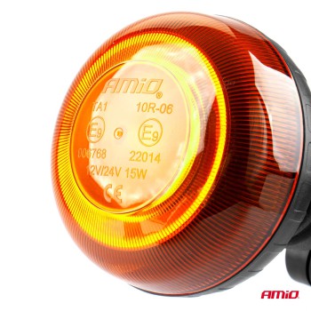 Amio - ΦΑΡΟΣ ΠΕΡΙΣΤΡΕΦΟΜΕΝΟΣ LED MINI 12/24V 18SMD ΕΛΑΣΤΙΚΟΣ ΒΙΔΩΤΟΣ ΠΟΡΤΟΚΑΛΙ 138x86mm -1 ΤΕΜ. (02921/AM)