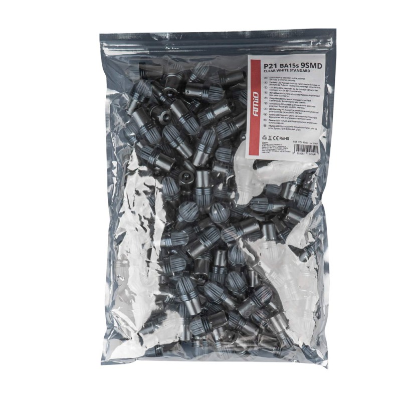 Amio - P21W 12V Ba15s 500lm 6.000K 9SMDx2835 LED ΛΕΥΚΟ ΜΟΝΟΠΟΛΙΚΟ - 100 ΤΕΜ. (02954/AM)