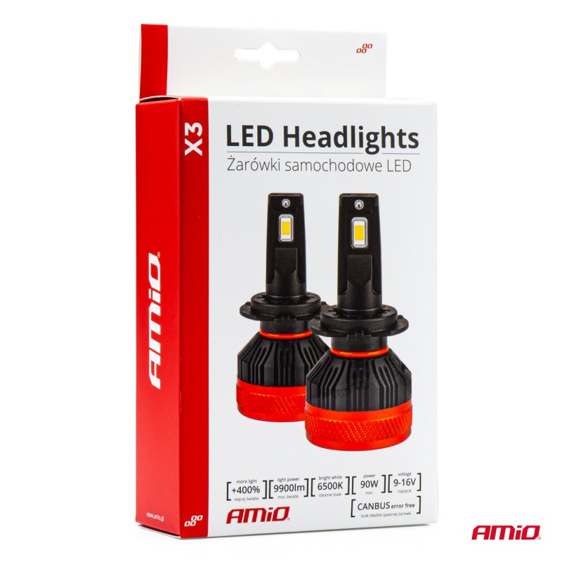 Amio - ΛΑΜΠΕΣ LED H4 10-16V 90W 6.500K 9900lm CAN BUS (ME ΑΝΕΜΙΣΤΗΡΑΚΙ) X3 SERIES - 2ΤΕΜ. (02979/AM)