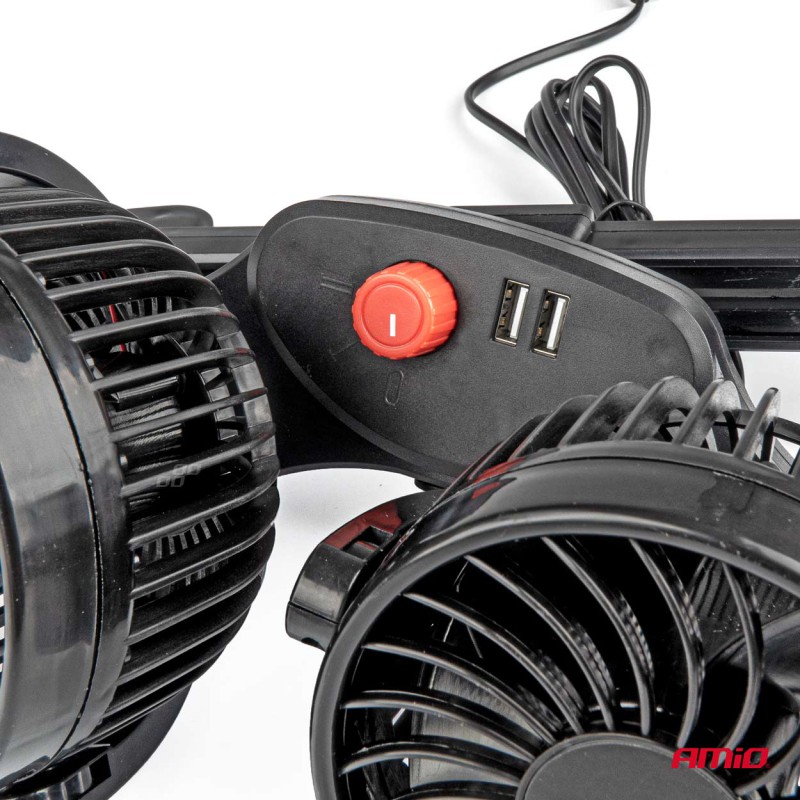 Amio - ΑΝΕΜΙΣΤΗΡΑΣ ΔΙΠΛΟΣ 12V 2χ4''(10,8cm) ΜΕ ΦΙΣ ΑΝΑΠΤΗΡΑ/2 USB 5V & ΣΤΗΡΙΞΗ ΣΤΟ ΠΡΟΣΚΕΦΑΛΟ - 1 TEM. 