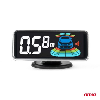Amio - ΣΥΣΤΗΜΑ ΠΑΡΚΑΡΙΣΜΑΤΟΣ 12V ΜΕ 4 ΑΙΣΘΗΤΗΡΕΣ ΣΕ ΜΑΥΡΟ ΧΡΩΜΑ 21,5mm ΜΕ BUZZER (ΗΧΟ) ΚΑΙ ΟΘΟΝΗ LED 3D - 1 τεμ. (03185/AM)