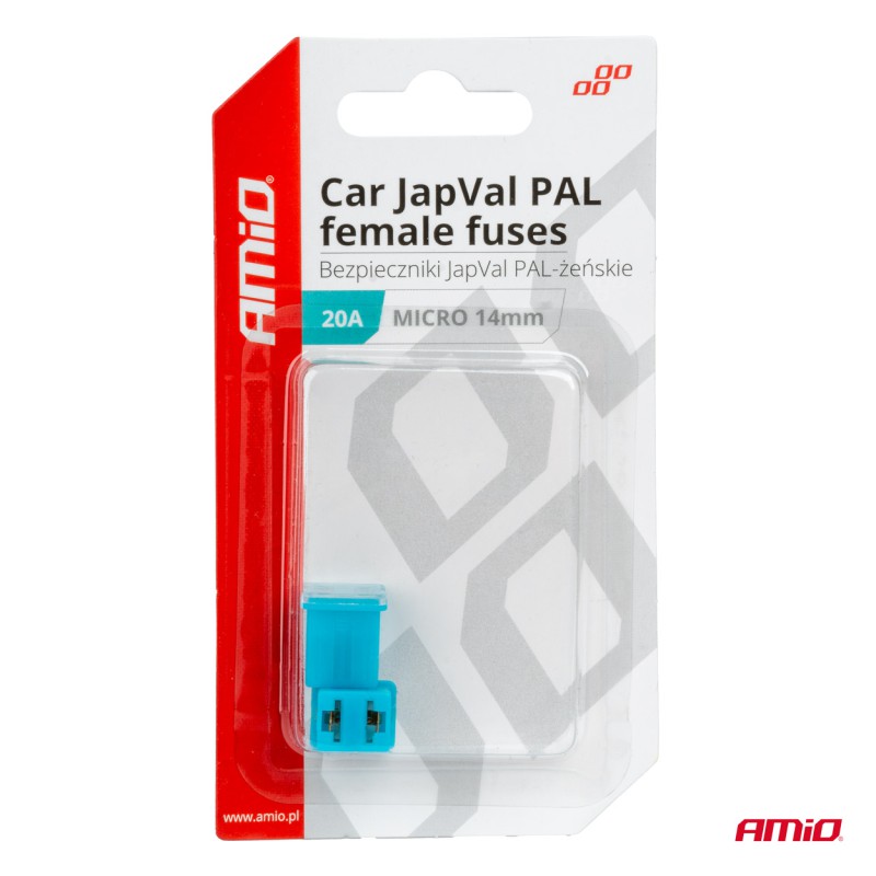Amio - ΑΣΦΑΛΕΙΕΣ JapVal PAL ΜICRO 14mm ΘΗΛΥΚΕΣ 20A ΣΕ ΓΑΛΑΖΙΟ ΧΡΩΜΑ - 2 Τεμ. (03451/AM)