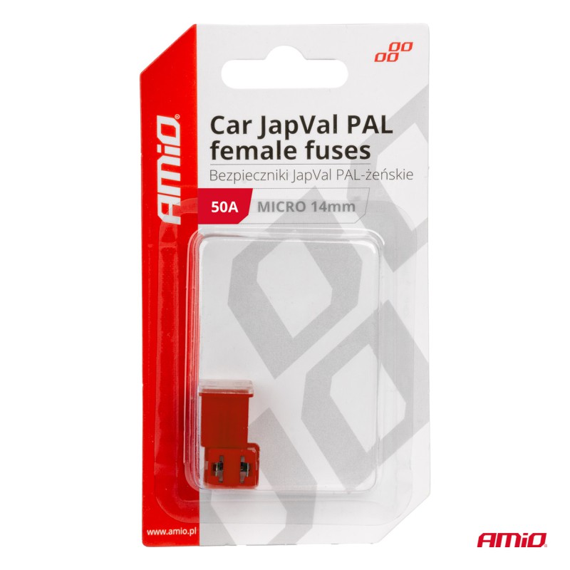 Amio - ΑΣΦΑΛΕΙΕΣ JapVal PAL ΜICRO 14mm ΘΗΛΥΚΕΣ 50A ΣΕ ΚΟΚΚΙΝΟ ΧΡΩΜΑ - 2 Τεμ. (03455/AM)