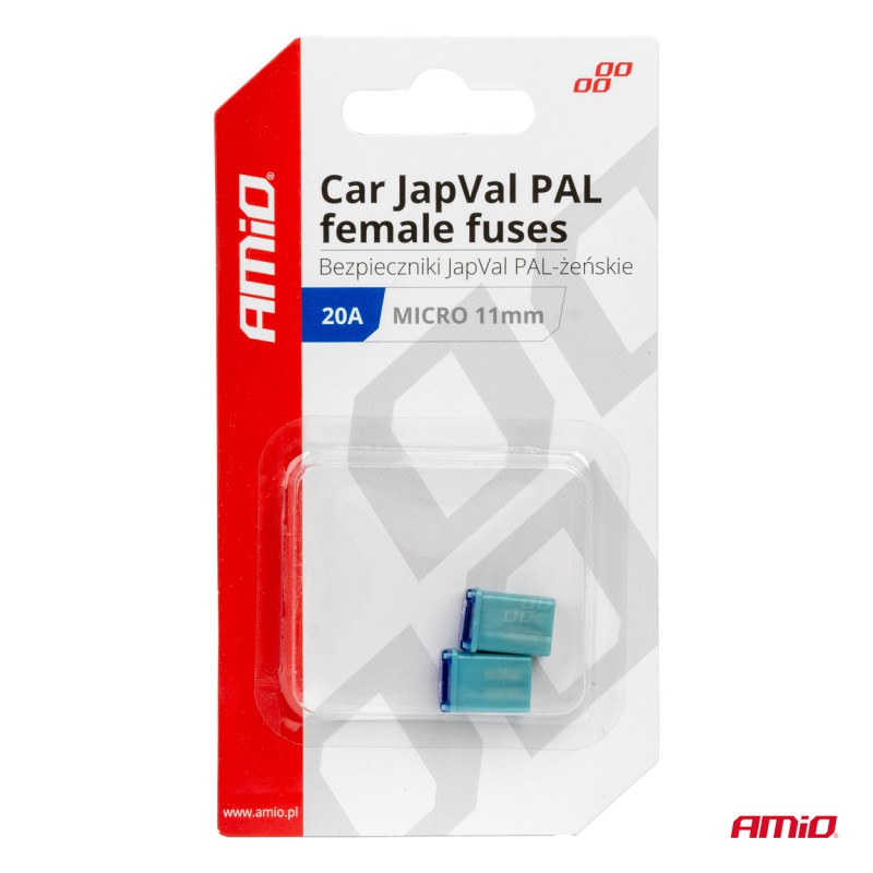 Amio - ΑΣΦΑΛΕΙΕΣ JapVal PAL ΜICRO 11mm ΘΗΛΥΚΕΣ 20A ΣΕ ΓΑΛΑΖΙΟ ΧΡΩΜΑ - 2 Τεμ. (03458/AM)