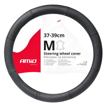 Amio - ΚΑΛΥΜΜΑ ΤΙΜΟΝΙΟΥ ΑΠΟ ΤΕΧΝΟΔΕΡΜΑ 37-39CM SWC-48-M ΣΕ ΜΑΥΡΟ ΧΡΩΜΑ ΜΕ ΜΑΥΡΕΣ ΡΑΦΕΣ - 1 ΤΕΜ. (03546/AM)