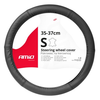 Amio - ΚΑΛΥΜΜΑ ΤΙΜΟΝΙΟΥ ΑΠΟ ΔΕΡΜΑ (S) 35/37cm SWC-50-S ΣΕ ΜΑΥΡΟ ΧΡΩΜΑ ΤΡΥΠΗΤΟ ΜΕ ΜΑΥΡΕΣ ΡΑΦΕΣ - 1 ΤΕΜ. (03555/AM)