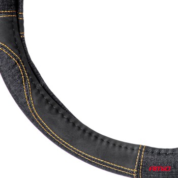 Amio - ΚΑΛΥΜΜΑ ΤΙΜΟΝΙΟΥ ΜΑΥΡΟ ΤΖΙΝ/DENIM (M) 37-39cm SWC-52-M ΜΕ ΜΑΥΡΕΣ & ΚΙΤΡΙΝΕΣ ΡΑΦΕΣ - 1 Τεμ. (03565/AM)