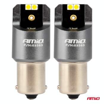 Amio - ΛΑΜΠΕΣ LED CAN-BUS P21W BA15S 12/24V 6.000K 4xSMD ΛΕΥΚΟ PRO SERIES - 2 ΤΕΜ. (03583/AM)