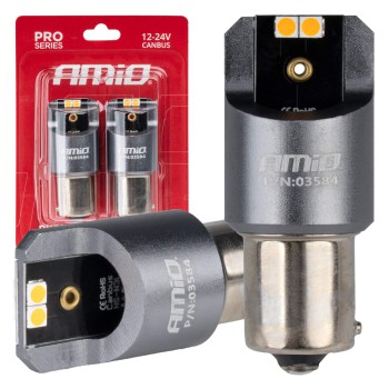 Amio - ΛΑΜΠΕΣ LED CAN-BUS PΥ21W BAU15S 12/24V 6.000K 4xSMD ΠΟΡΤΟΚΑΛΙ PRO SERIES - 2 ΤΕΜ. (03584/AM)