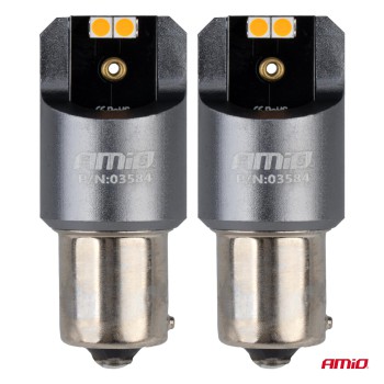 Amio - ΛΑΜΠΕΣ LED CAN-BUS PΥ21W BAU15S 12/24V 6.000K 4xSMD ΠΟΡΤΟΚΑΛΙ PRO SERIES - 2 ΤΕΜ. (03584/AM)