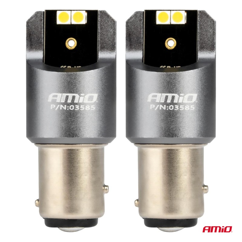 Amio - ΛΑΜΠΑΚΙΑ P21/5W BAY15d 12/24V 6.000K 4xSMD LED CAN-BUS ΛΕΥΚΟ PRO SERIES - 2 Τεμ. (03585/AM)