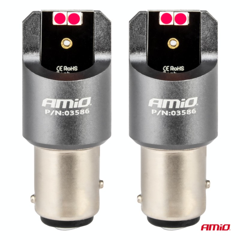 Amio - ΛΑΜΠΑΚΙΑ P21/5W BAY15d 12/24V 6.000K 4xSMD LED CAN-BUS ΚΟΚΚΙΝΟ PRO SERIES - 2 Τεμ. (03586/AM)