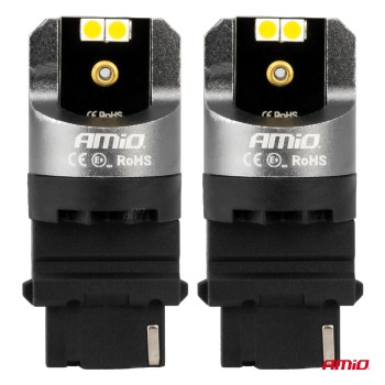 Amio - ΛΑΜΠΕΣ P27W 12/24V 6.000K 4SMD LED CAN-BUS ΛΕΥΚΑ PRO SERIES - 2 ΤΕΜ. (03587/AM)