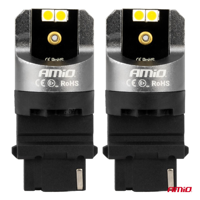 Amio - ΛΑΜΠΕΣ P27W 12/24V 6.000K 4SMD LED CAN-BUS ΛΕΥΚΑ PRO SERIES - 2 ΤΕΜ. (03587/AM)
