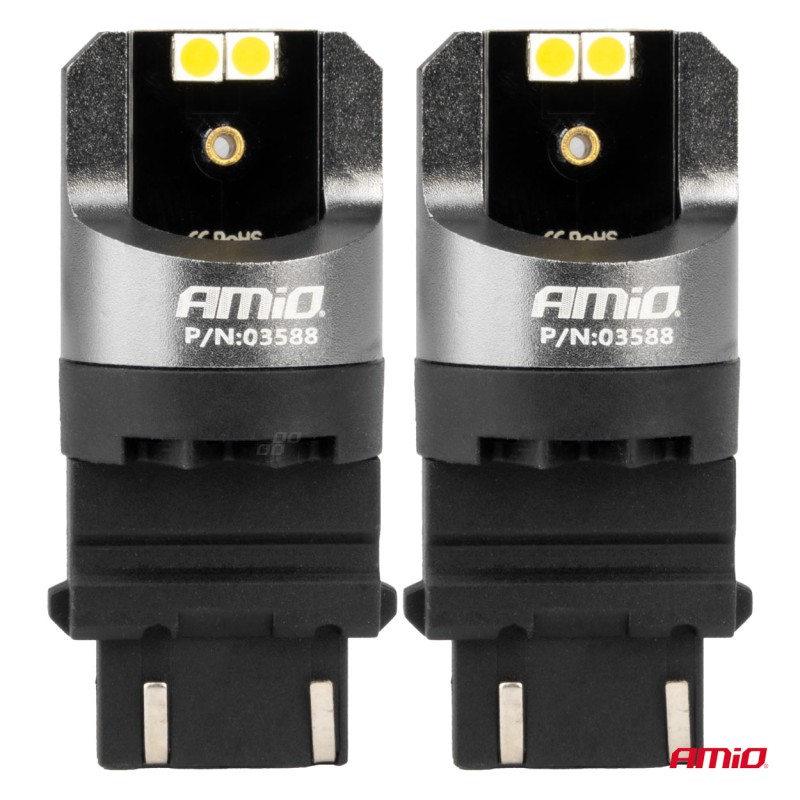 Amio - ΛΑΜΠΕΣ P27/7W 12/24V 6.000K 4SMD LED CAN-BUS ΛΕΥΚΑ PRO SERIES - 2 ΤΕΜ. (03588/AM)