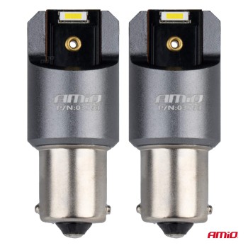 Amio - ΛΑΜΠΕΣ LED CAN-BUS P21W BA15S 12/24V 6.000K 2xSMD ΛΕΥΚΟ PRO SERIES - 2 ΤΕΜ. (03593/AM)