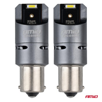 Amio - ΛΑΜΠΕΣ P21W BA15S 12/24V 6.000K 2xSMD LED FULL CAN-BUS (ΜΕ ΑΝΕΜΙΣΤΗΡΑΚΙ) ΛΕΥΚΟ PRO SERIES - 2 ΤΕΜ. (03603/AM)