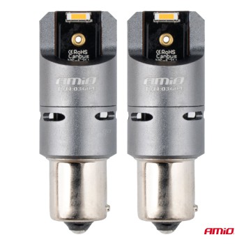 Amio - ΛΑΜΠΑΚΙΑ PY21W BAU15s 12/24V 6.000K 2xSMD LED FULL CAN-BUS(ΜΕ ΑΝΕΜΙΣΤΗΡΑΚΙ) ΠΟΡΤΟΚΑΛΙ PRO SERIES - 2 Τεμ. (03604/AM)