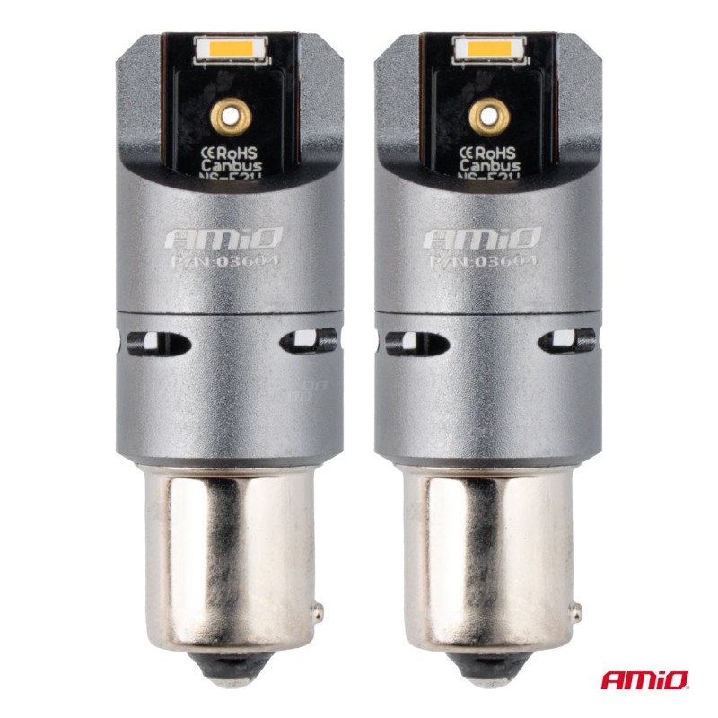 Amio - ΛΑΜΠΑΚΙΑ PY21W BAU15s 12/24V 6.000K 2xSMD LED FULL CAN-BUS(ΜΕ ΑΝΕΜΙΣΤΗΡΑΚΙ) ΠΟΡΤΟΚΑΛΙ PRO SERIES - 2 Τεμ. (03604/AM)