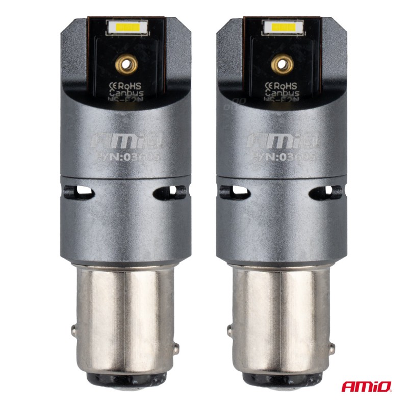 Amio - P21/5W BAY15s 12/24V 6.000K 2xSMD LED(ΜΕ ΑΝΕΜΙΣΤΗΡΑΚΙ) FULL CAN-BUS ΛΕΥΚΟ PRO SERIES - 2 Τεμ. (03605/AM)