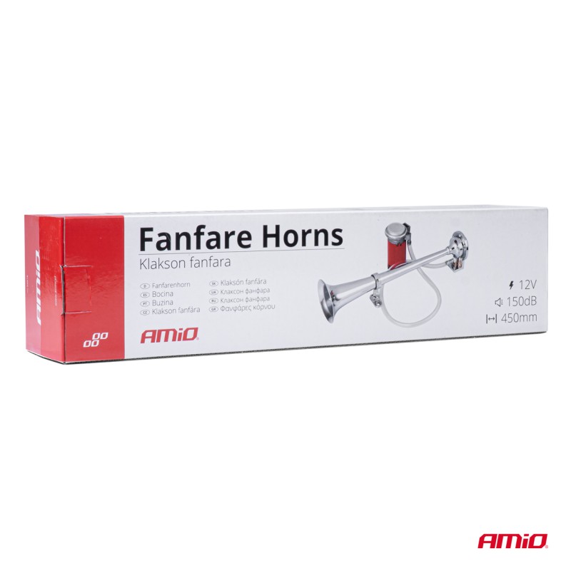 Amio - ΚΟΡΝΑ ΠΝΕΥΜΑΤΙΚΗ ΜΟΝΗ 12V (ΜΗΚΟΣ:45 cm ΔΙΑΜΕΤΡΟΣ ΕΞΟΔΟΥ: 9cm) ΧΡΩΜΙΟΥ - 1 Τεμ. (03618/AM)