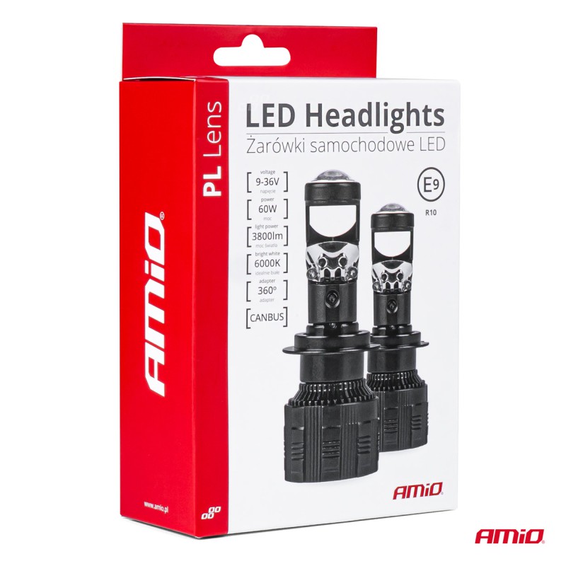 Amio - ΛΑΜΠΕΣ H4 PL-LENS SERIES 9>36V 60W 5.000K 3.800lm LED 2x4575 SMD CAN-BUS ΜΕ ΠΡΟΤΖΕΚΤΟΡΑ - 2 Τεμ. (03667/AM)