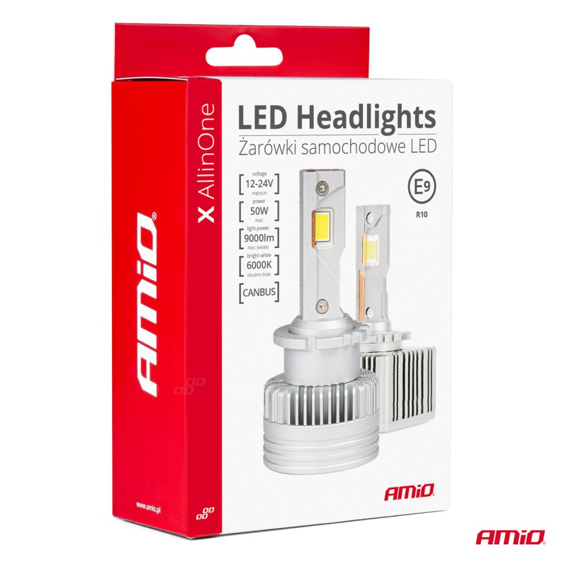 Amio - ΛΑΜΠΕΣ LED D3S/D5R/D8S 12/24V 6000K 9.000lm 50W X ALL IN ONE SERIES CAN-BUS (ΜΕ ΑΝΕΜΙΣΤΗΡΑΚΙ) - 2 ΤΕΜ. (03669/AM)