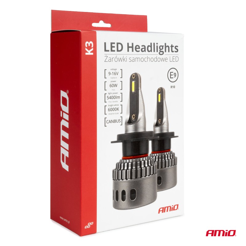 Amio - ΛΑΜΠΕΣ H7-1 9>16V 6.000K 5.400lm 60W K3 SERIES LED CAN-BUS (ΜΕ ΨΥΚΤΡΑ) - 2 Τεμ. (03684/AM)