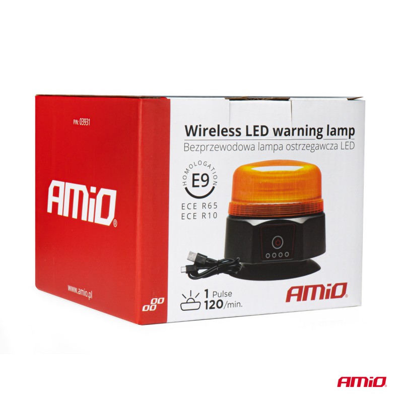 Amio - ΦΑΡΟΣ 12/24V ΠΟΡΤΟΚΑΛΙ 36xSMD LED ΜΑΓΝΗΤΙΚΟΣ ΕΠΑΝΑΦΟΡΤΙΖΟΜΕΝΟΣ ΑΣΥΡΜΑΤΟΣ R65 R10 IP66 123x110mm - 1 ΤΕΜ. (03931/AM)